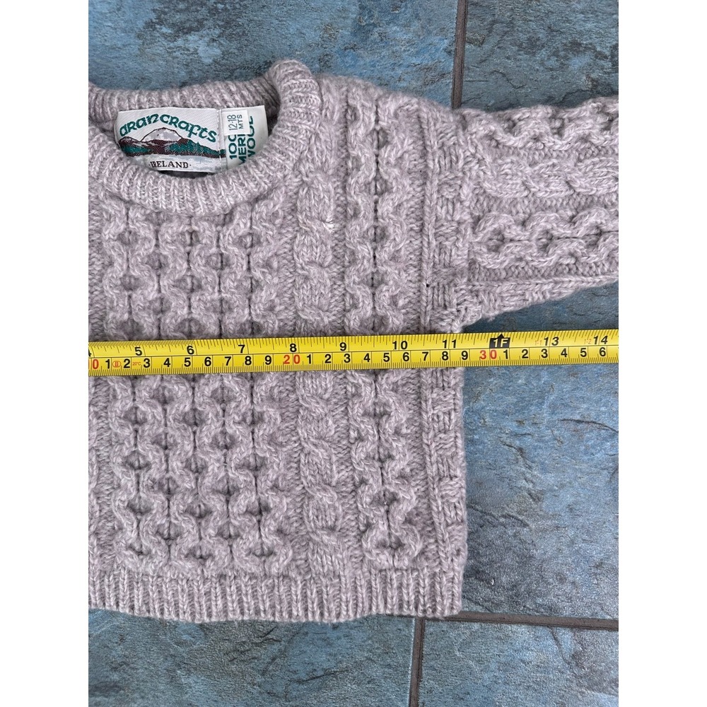 Aran Crafts 100% Merino Wool Sweater Boys 12-18 MTHS Gray Beige Long Sleeve - Picture 5 of 6